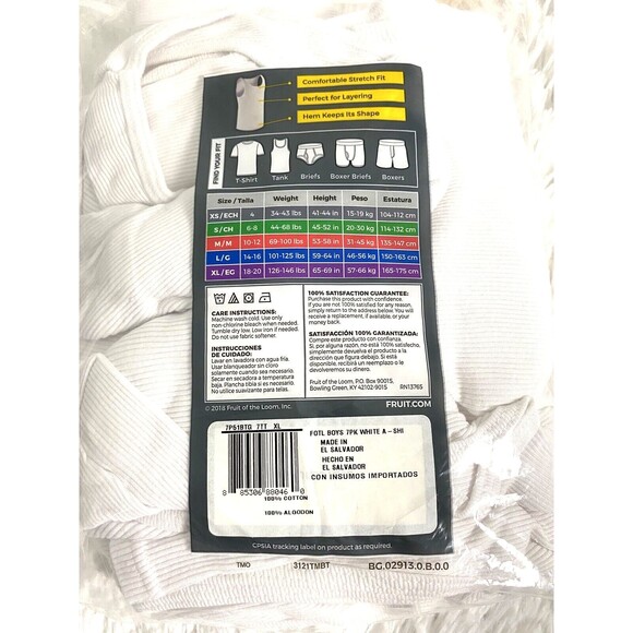 Fruit of the Loom Tank Top Undershirt Boys' White Cotton Size XL 18-20 6 Pack - Picture 3 of 8
